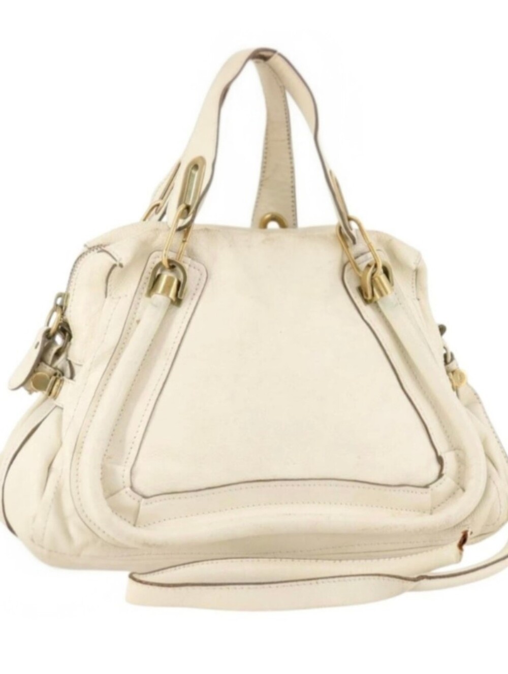Chloe Ivory Leather Paraty With Gold Accents Satchel Bag